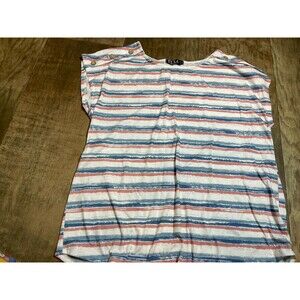 Ecla Shirt Womens Large Top Blouse Short Sleeve Striped